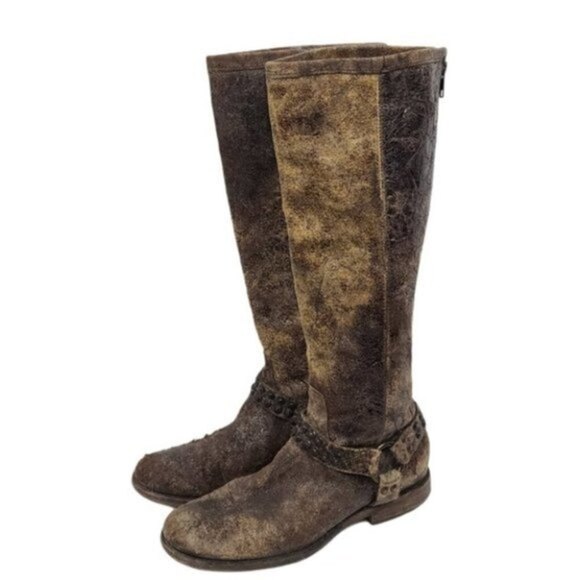 Frye Phillip Distressed Studded Tall Leather Boots 9B - Picture 2 of 13